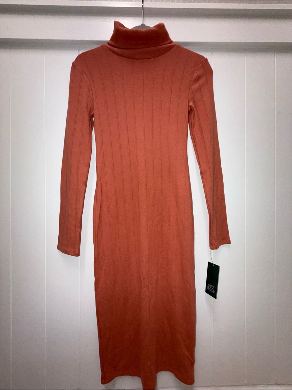 Wild Fable Rust Ribbed Turtleneck Midi Dress Size S NWT Long Sleeve Bodycon